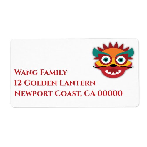 Red Chinese Long Dragon New Year Return Address Label