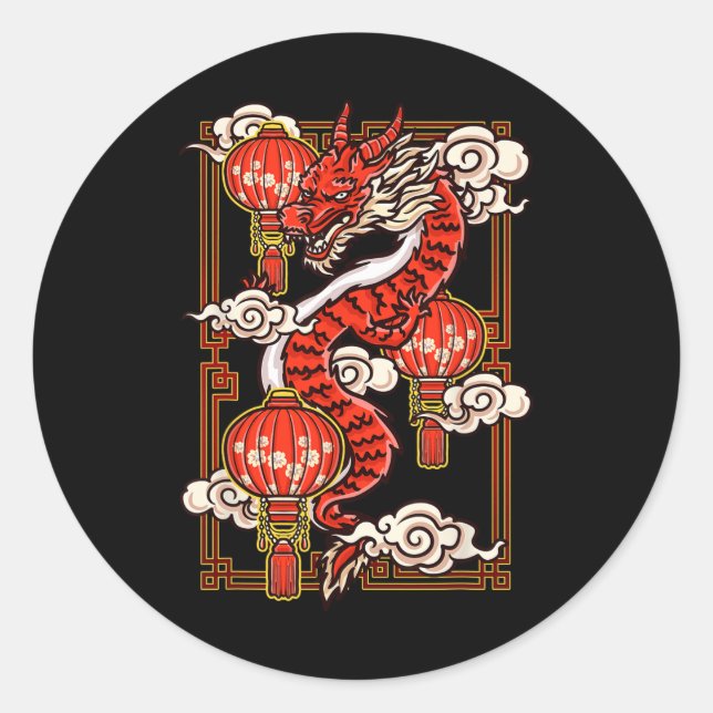 Red Chinese New Year Of The Dragon 2024 Lanterns C Classic Round Sticker (Front)