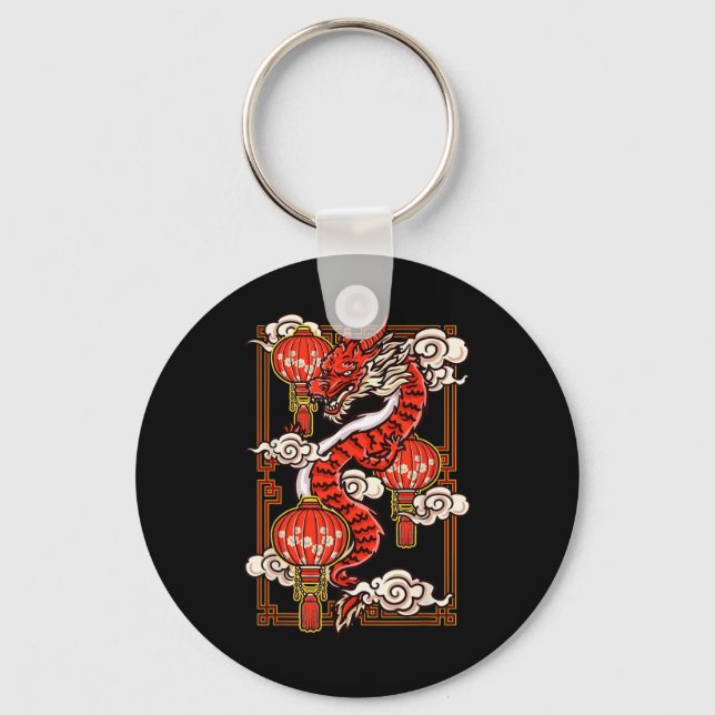 Red Chinese New Year Of The Dragon 2024 Lanterns C Keychain (Front)