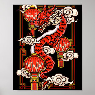 Red Chinese New Year Of The Dragon 2024 Lanterns C Poster