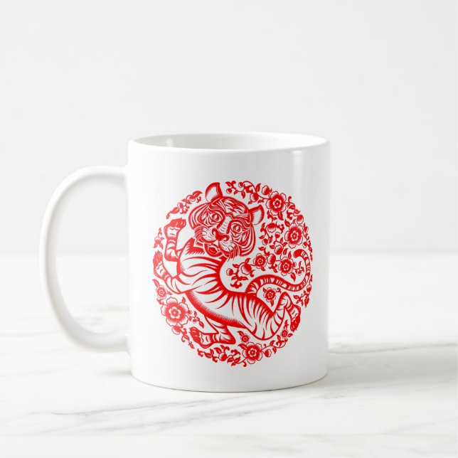 Red Chinese New Year Tiger  Coffee Mug (Left)