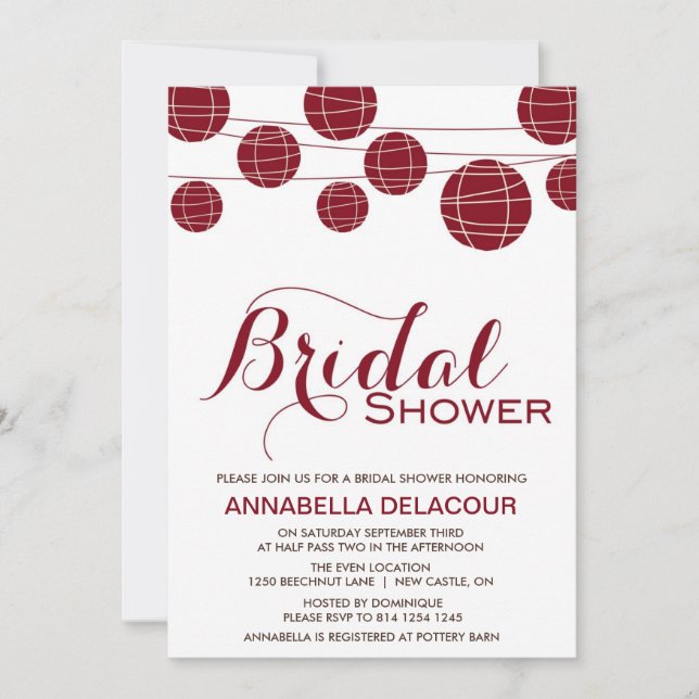 Red Chinese Paper Lantern Bridal Shower Invitation (Front)