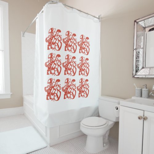 Red Chinese Papercut of Dog Shower Curtain