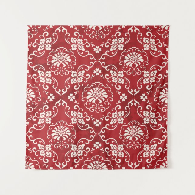 Red Chinese spiral flower background. Tapestry (Front)