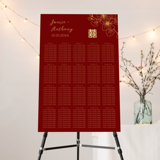 Red Chinese wedding cherry blossom seating chart Foam Board (In Situ (Stand))