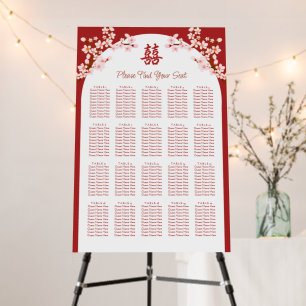 Red Chinese wedding cherry blossom seating chart Foam Board