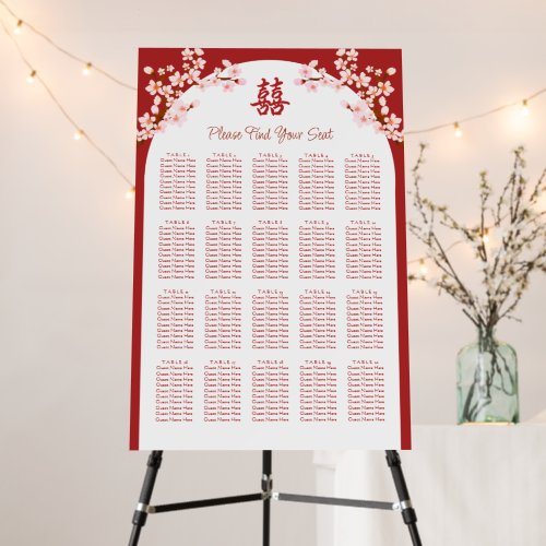 Red Chinese wedding cherry blossom seating chart Foam Board