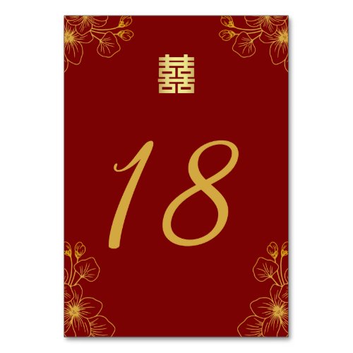 Red Chinese wedding cherry blossom  Table Number