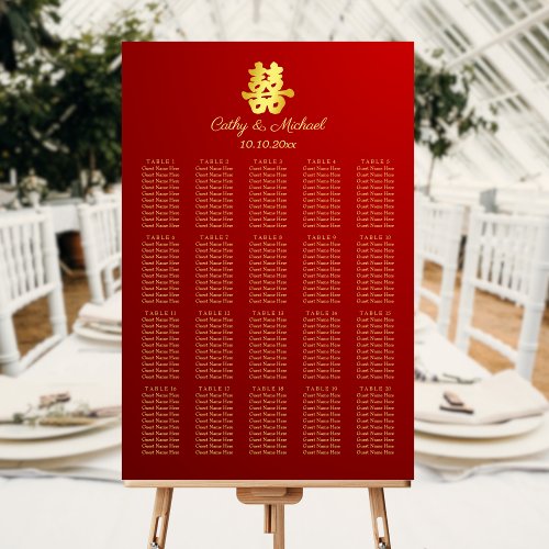 Red Chinese wedding double happiness seating chart Foam Board