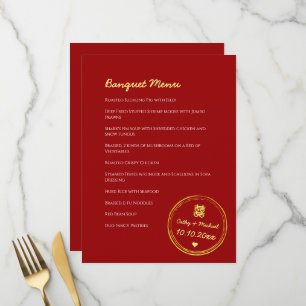 Red chinese wedding double happiness stamp menu
