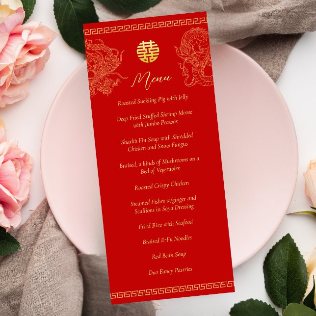 Red Chinese wedding dragon phoenix banquet Menu (Creator Uploaded)