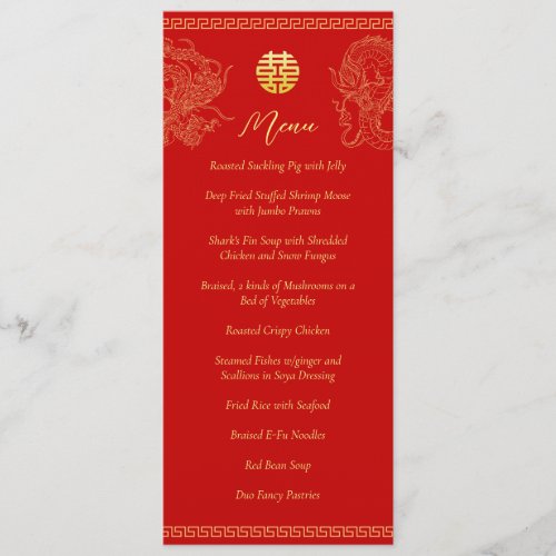 Red Chinese wedding dragon phoenix banquet Menu