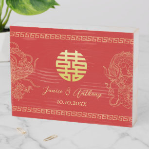 Red Chinese wedding dragon phoenix traditional Wooden Box Sign