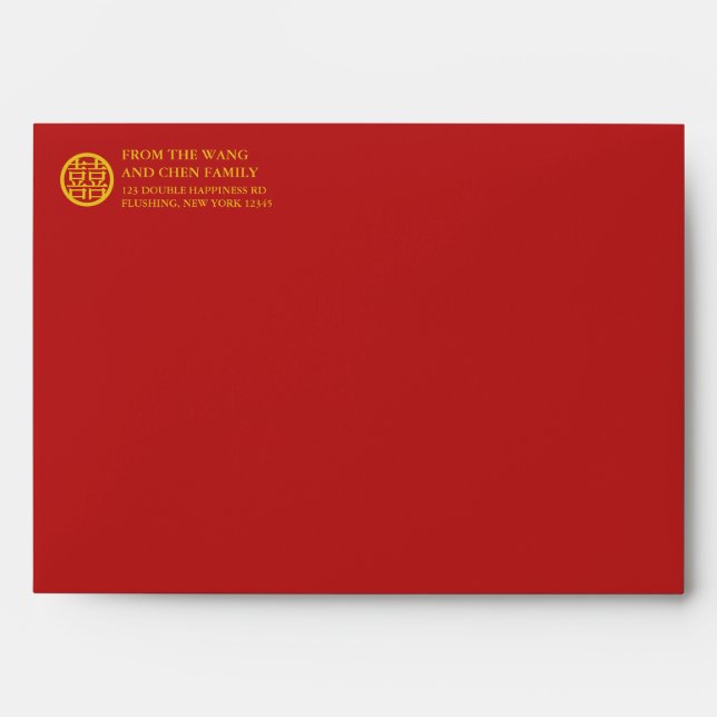 Red Chinese Wedding Gold Double Happiness Envelope (Front)