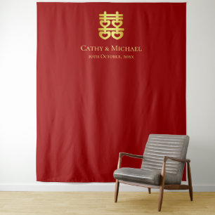 Red Chinese wedding heart double happiness Tapestry
