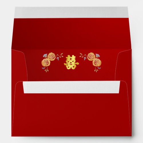 Red Chinese wedding orange floral double happiness Envelope