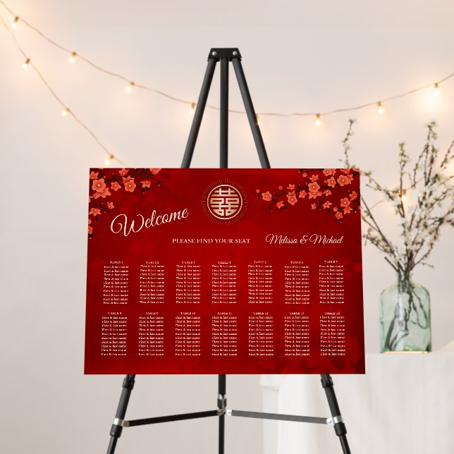 Red Chinese Wedding Seating Chart Foam Board (In Situ (Stand))