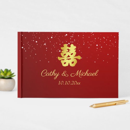 Red Chinese wedding snowflake double happiness Guest Book
