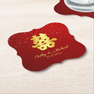 Red Chinese wedding snowflake double happiness Rou Paper Coaster