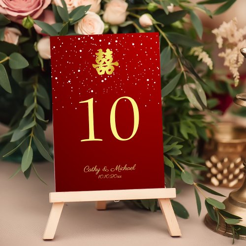 Red Chinese wedding snowflake double happiness Table Number
