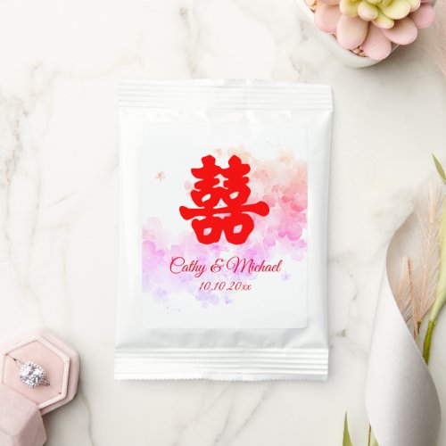 Red Chinese wedding watercolor cherry blossom Hot Chocolate Drink Mix
