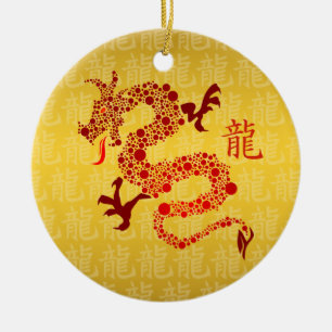 Red Chinese Year of the Dragon Ceramic Ornament