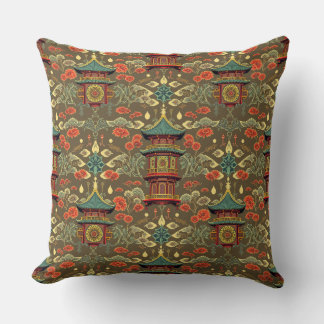 Red Chinoiserie Pagoda Throw Pillow