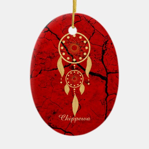 Red Chippewa Oval Oranament Ceramic Ornament