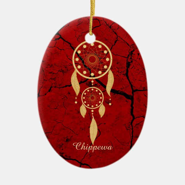 Red Chippewa Oval Oranament Ceramic Ornament (Front)