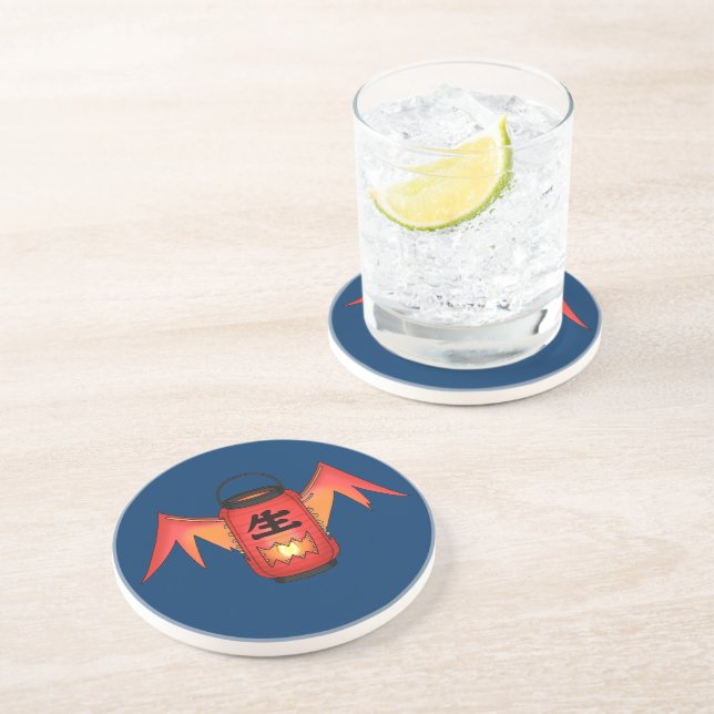 Red Chochin-obake (Paper Lantern Ghost) Drink Coaster (Side)