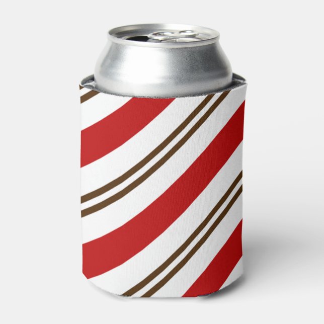  Red & Chocolate Brown Candy Cane Christmas Can Cooler (Can Front)