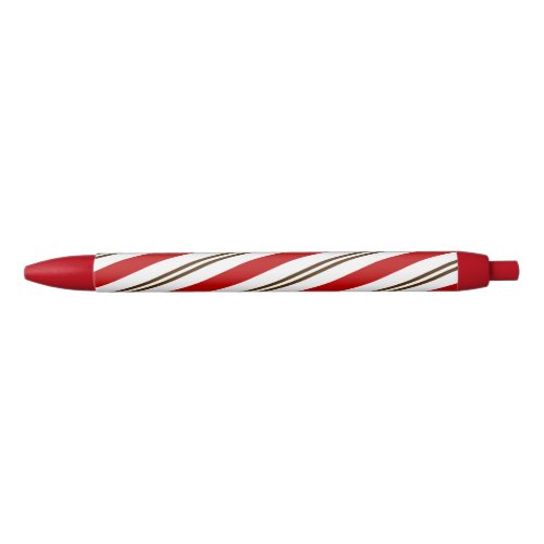 Red  Chocolate Brown Candy Cane Stripes Christmas Black Ink Pen