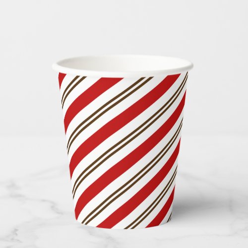 Red  Chocolate Brown Candy Cane Stripes Christmas Paper Cups