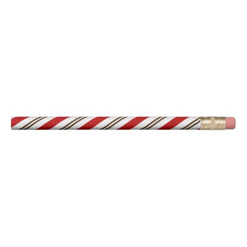 Red  Chocolate Brown Candy Cane Stripes Christmas Pencil