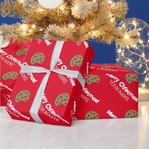 Red chocolate chip cookie Christmas wrapping paper