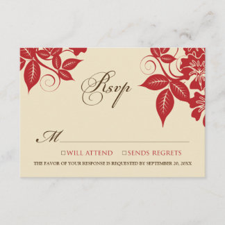 Red/Chocolate Modern Floral RSVP Card