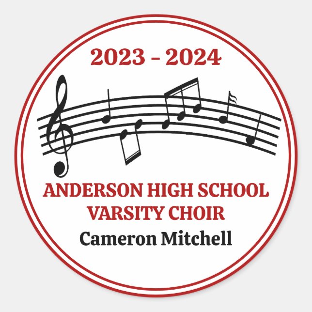 Red Choir Custom High School Graduation Party Classic Round Sticker (Front)