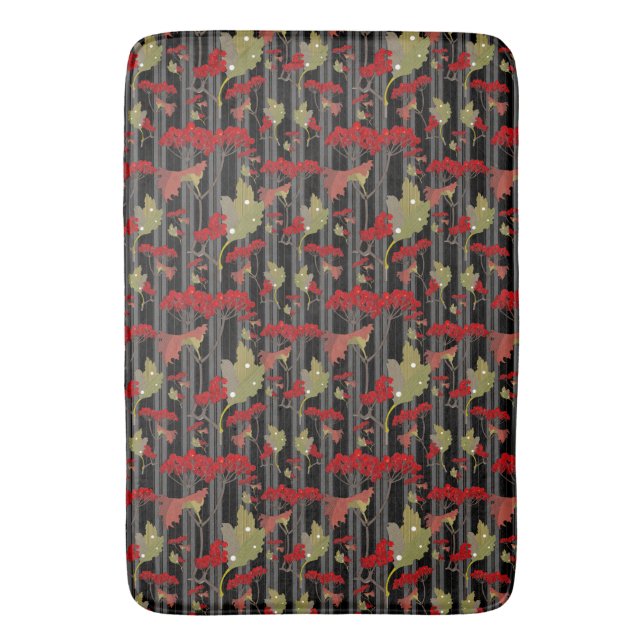 Red Chokeberry Botanical Berries Stripes Bath Mat (Front Vertical)