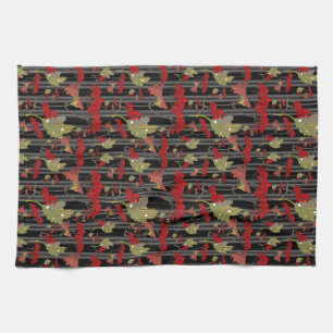 Red Chokeberry Botanical Berries Stripes Kitchen Towel