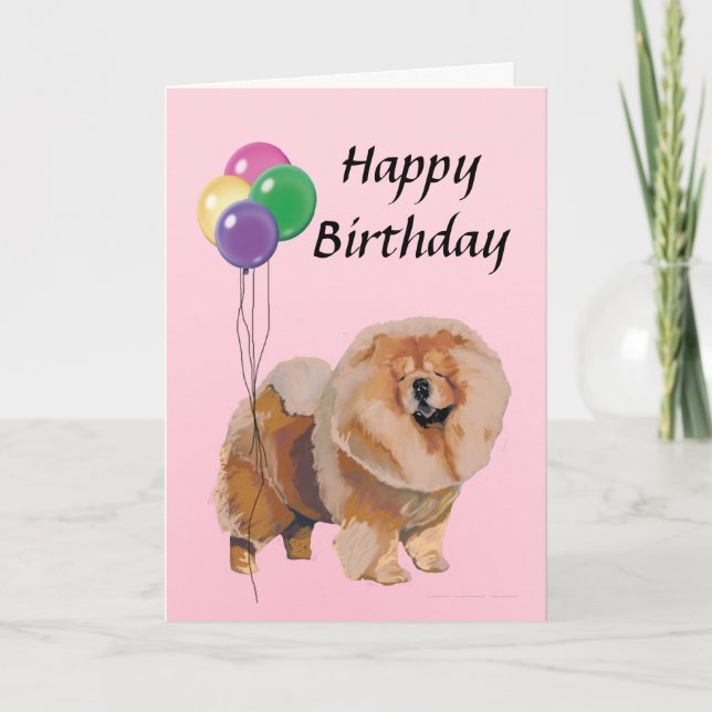 Red Chow Chow with Balloons Happy Birthday Card (Front)