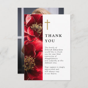 Red Christian Celebration Of Life Photo Thank You Card