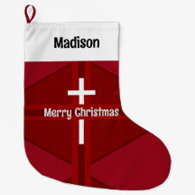 Red Christian Custom Name Christmas Stocking