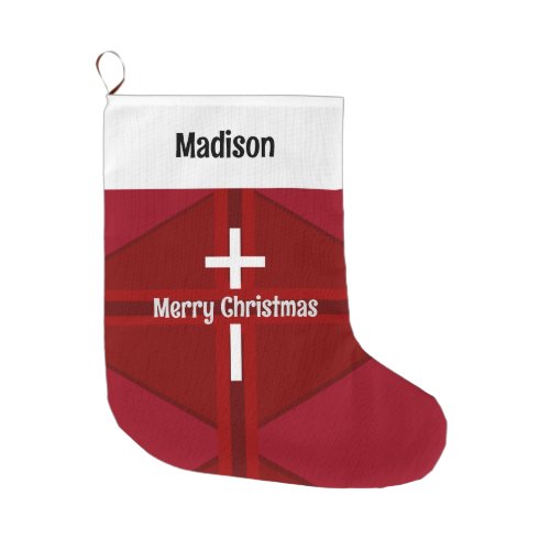 Red Christian Custom Name Christmas Stocking