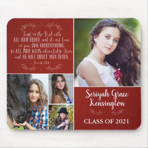Red Christian Verse Graduation 4 Photo Collage Mouse Pad