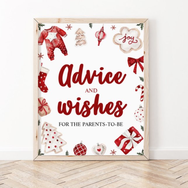 Red Christmas Advice and Wishes Baby Shower Sign (Creator Uploaded)
