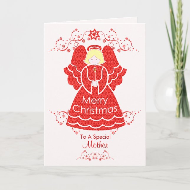Red Christmas Angel for Mother Holiday Card (Front)