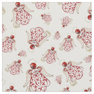 Red Christmas Angel of Song Seamless Pattern Fabric