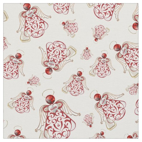 Red Christmas Angel of Song Seamless Pattern Fabric