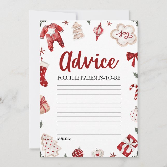 Red Christmas Baby Shower Advice for the Parents Invitation (Front)