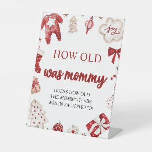 Red Christmas Baby Shower How Old Was Mommy Game Pedestal Sign
